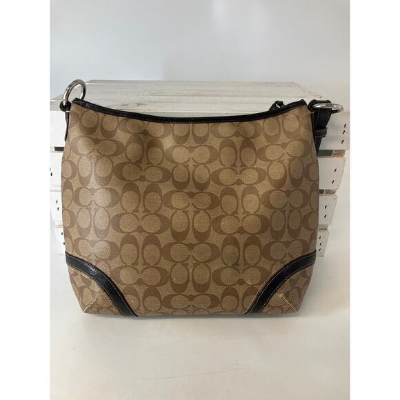 COACH F19823 TAN SIGNATUE PRINT PVC LEATHER SHOULDER BAG - Picture 4 of 16